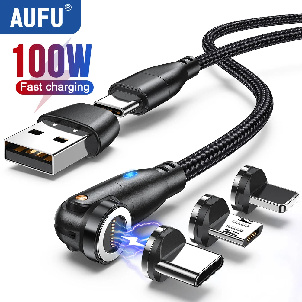 AUFU 5A Magnetic USB C Cable For Realme Huawei 100W Fast Charging Wire For IPhone Samsung Laptop Micro Magnet Charger USB Cable